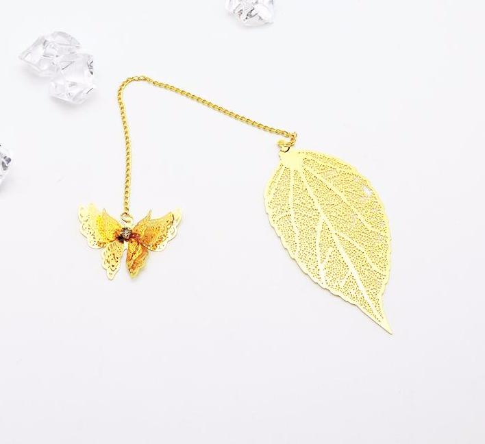 Elegant Golden Butterfly & Leaf Bookmark