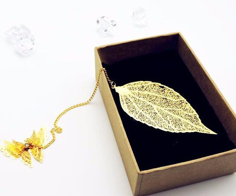 Elegant Golden Butterfly & Leaf Bookmark